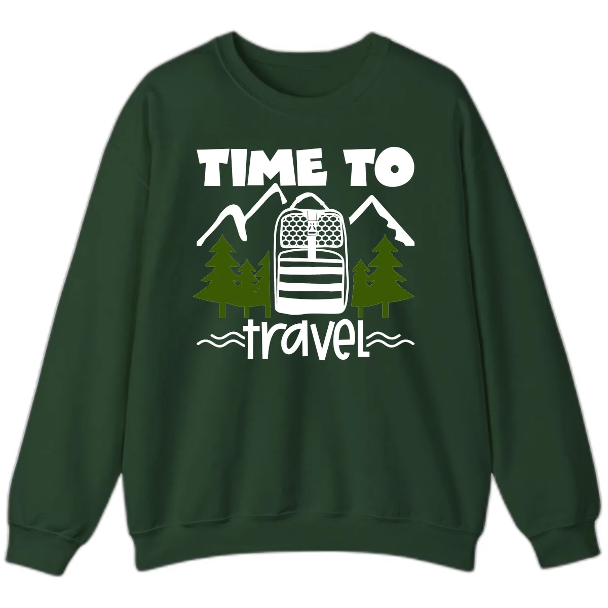 Time To Travel Mountain Backpack Sweatshirt in Forest Green