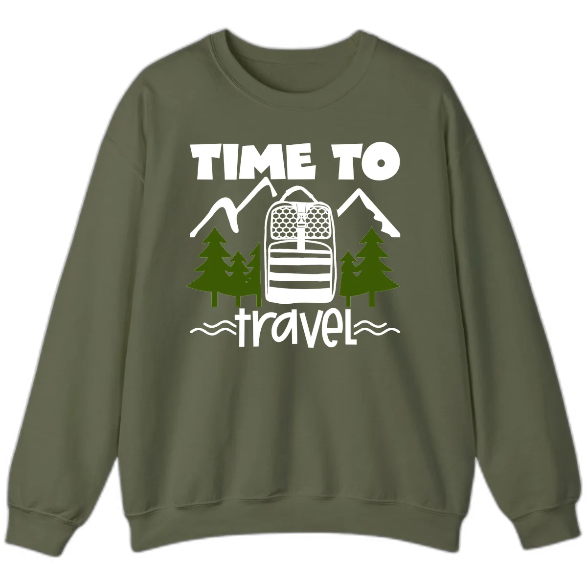 Time To Travel Mountain Backpack Sweatshirt in Military Green
