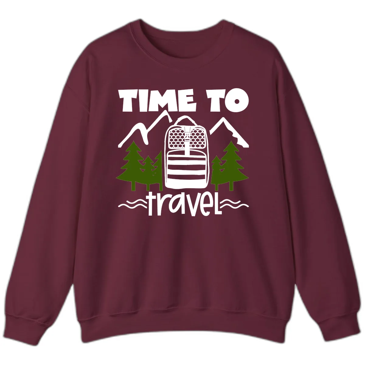 Time To Travel Mountain Backpack Sweatshirt in Maroon