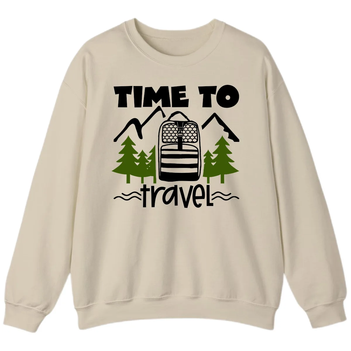 Time To Travel Mountain Backpack Sweatshirt in Sand