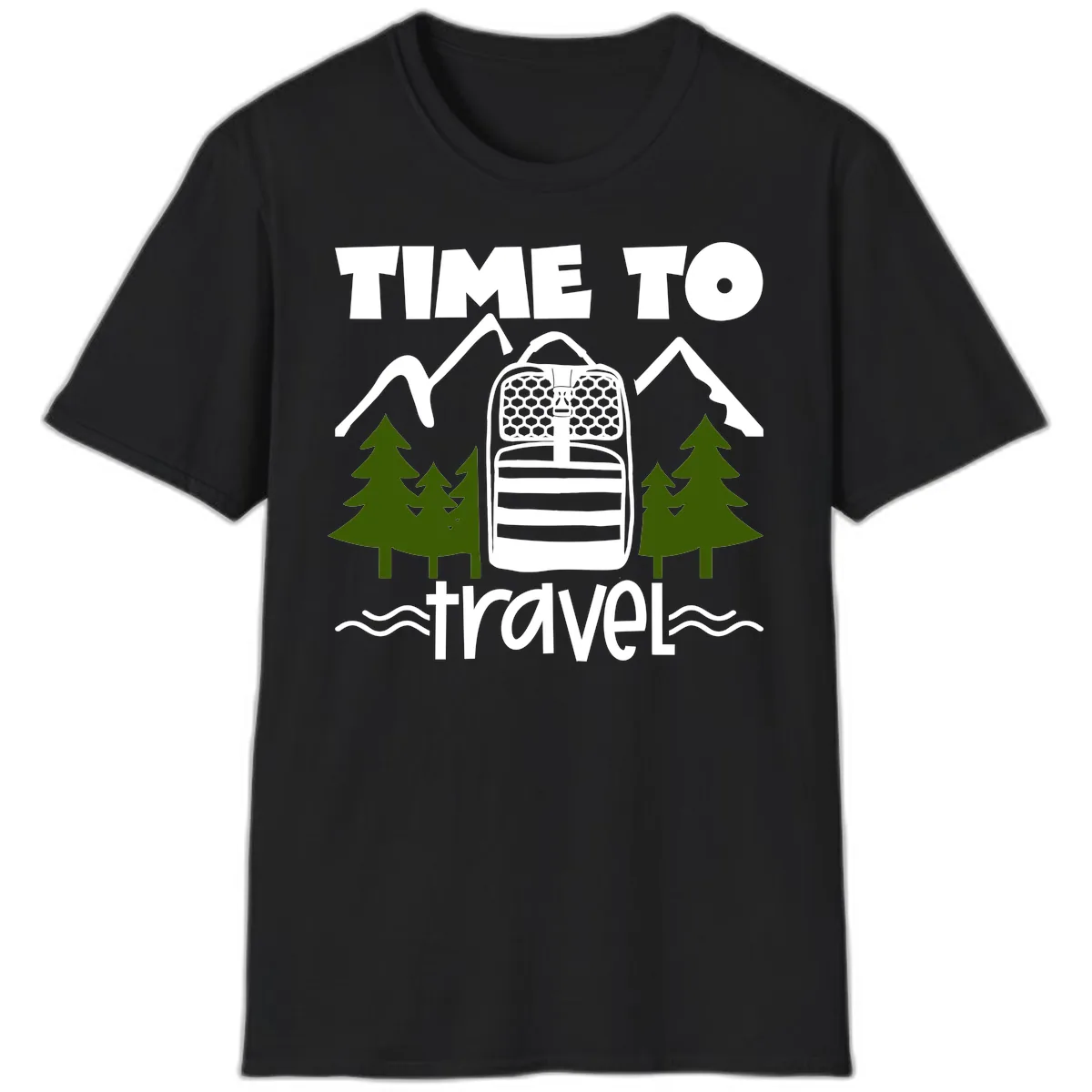 Time To Travel Mountain Backpack T-Shirt in Black