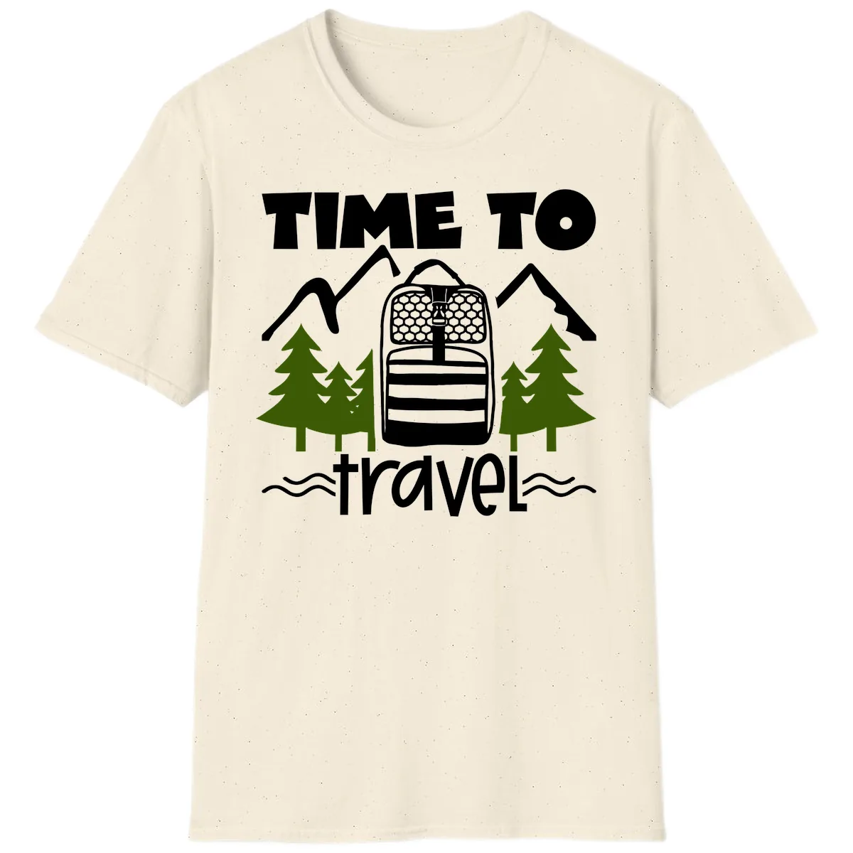 Time To Travel Mountain Backpack T-Shirt in Natural