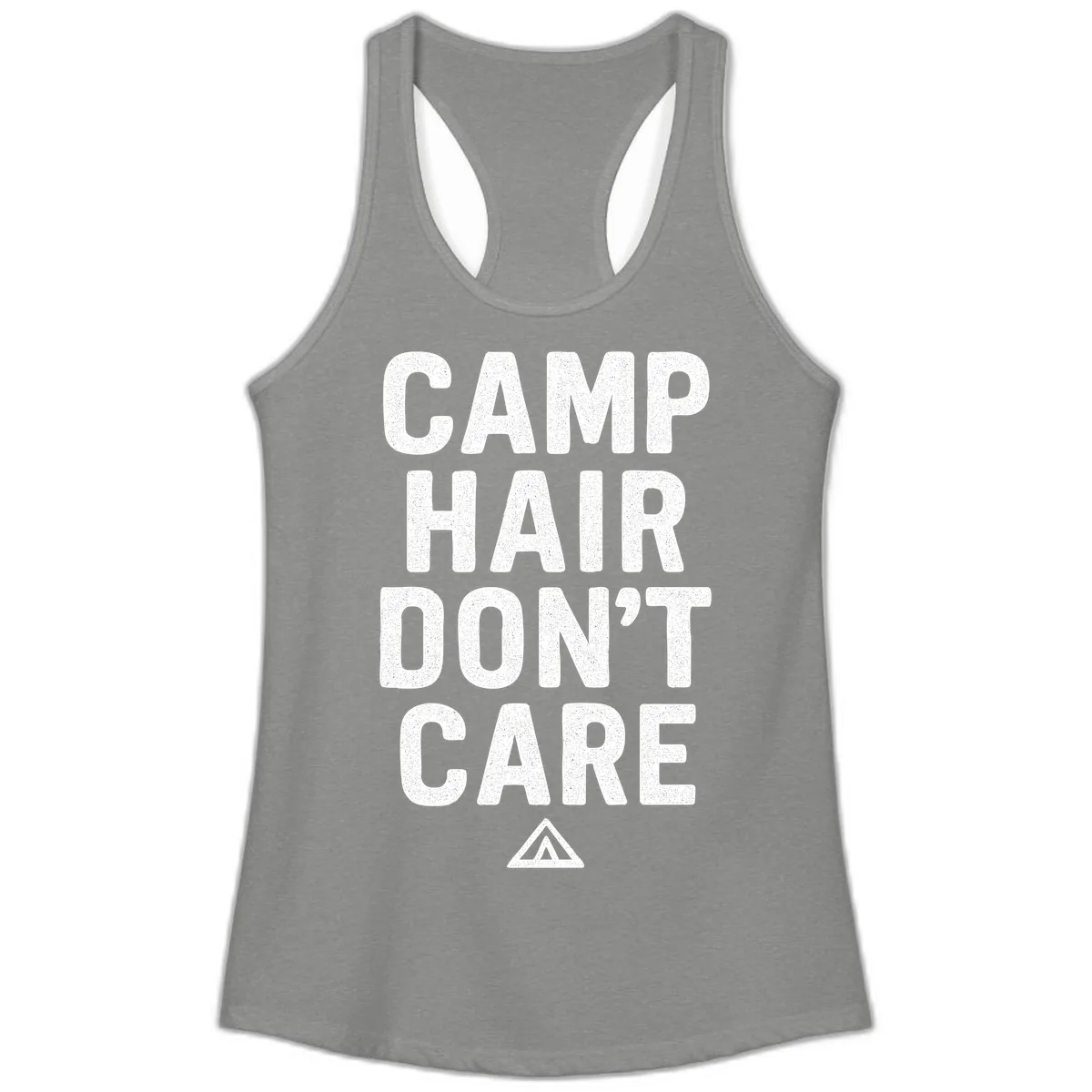 Camp Hair Don't Care Ladies Tank in Heather Grey