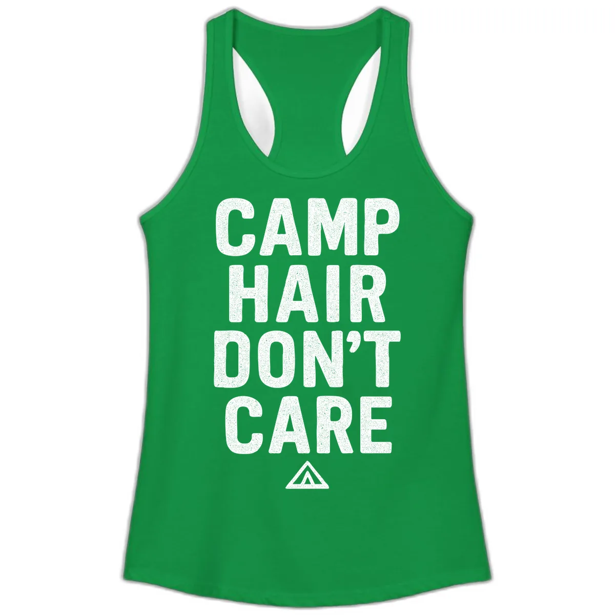 Camp Hair Don't Care Ladies Tank in Solid Kelly Green