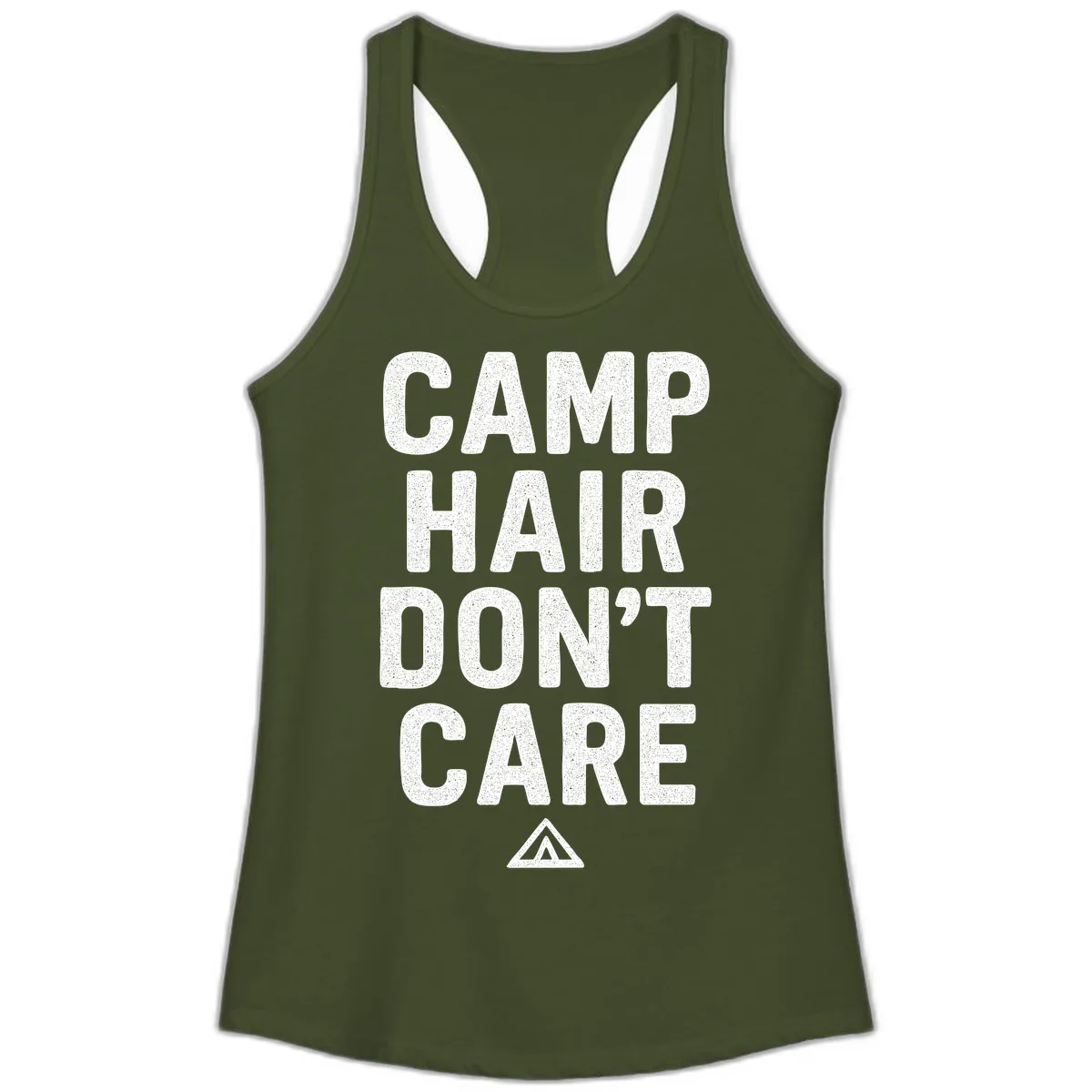 Camp Hair Don't Care Ladies Tank in Solid Military Green