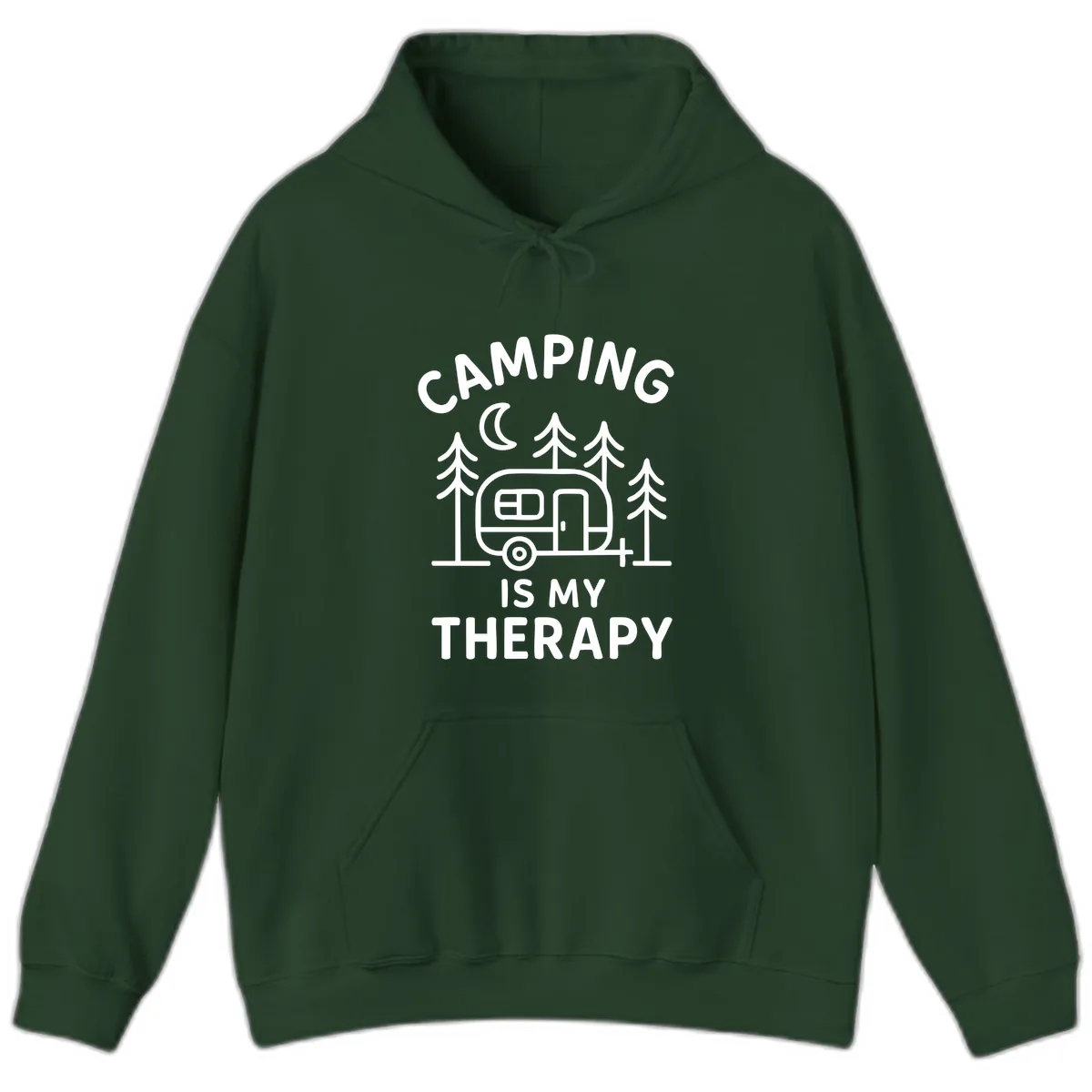Camping Is My Therapy Hoodie in Forest Green