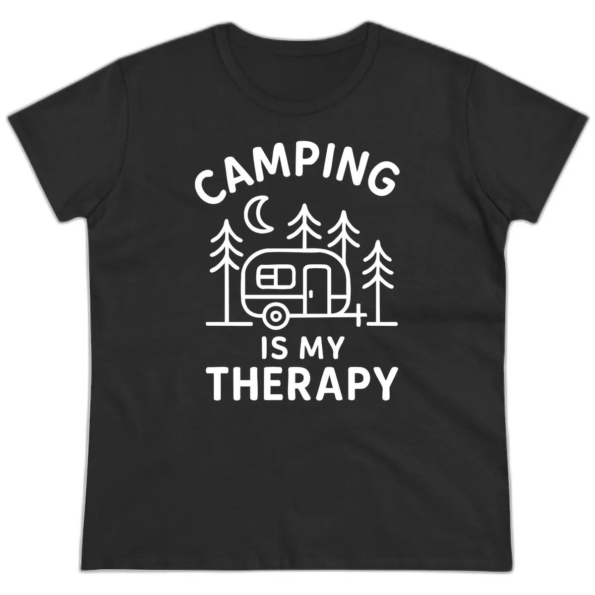 Camping Is My Therapy Ladies Tee in Black