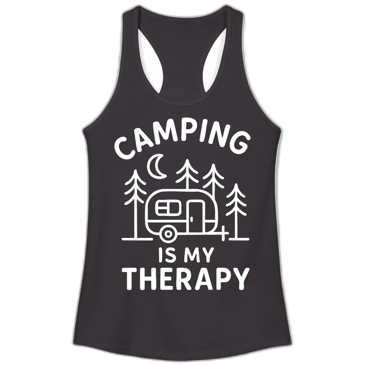 Camping Is My Therapy Ladies Tank in Black