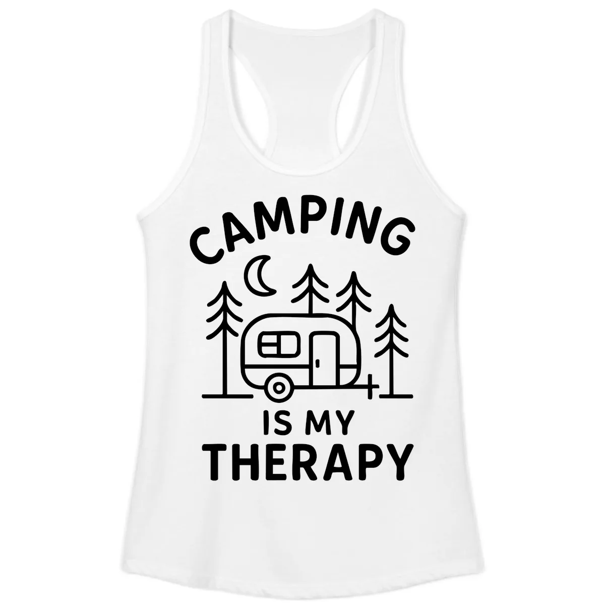 Camping Is My Therapy Ladies Tank in White