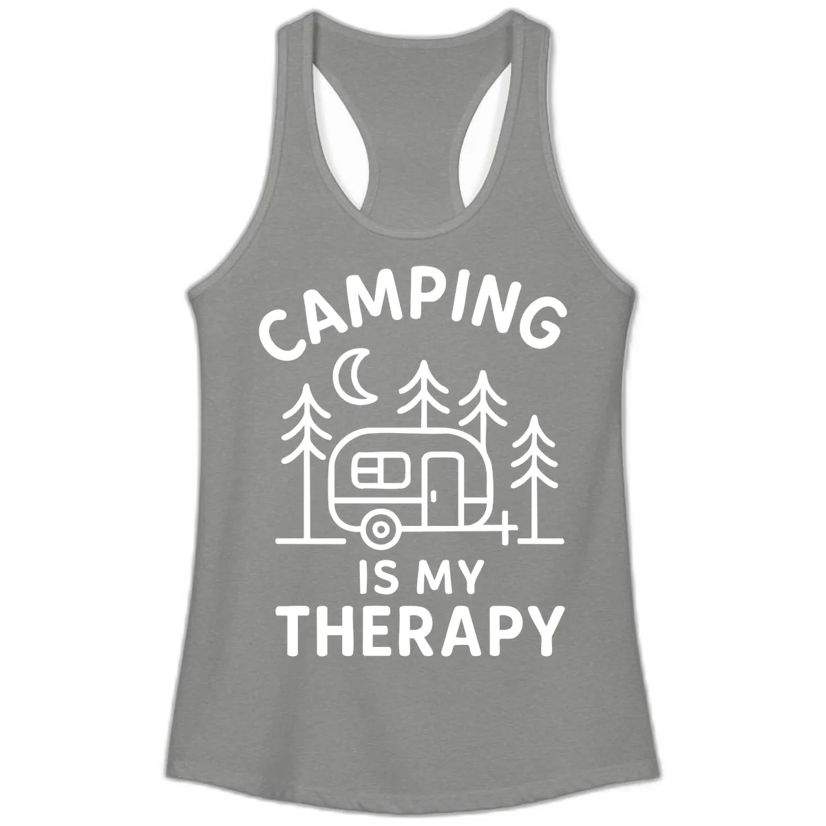 Camping Is My Therapy Ladies Tank in Heather Grey