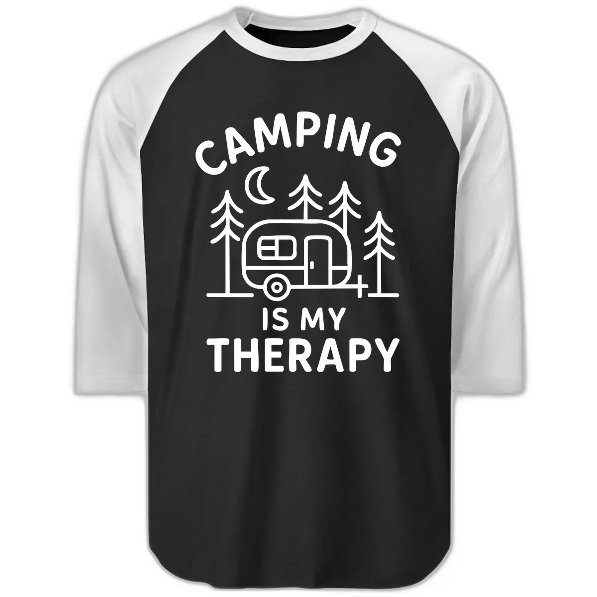 Camping Is My Therapy Raglan 3/4 in Black White