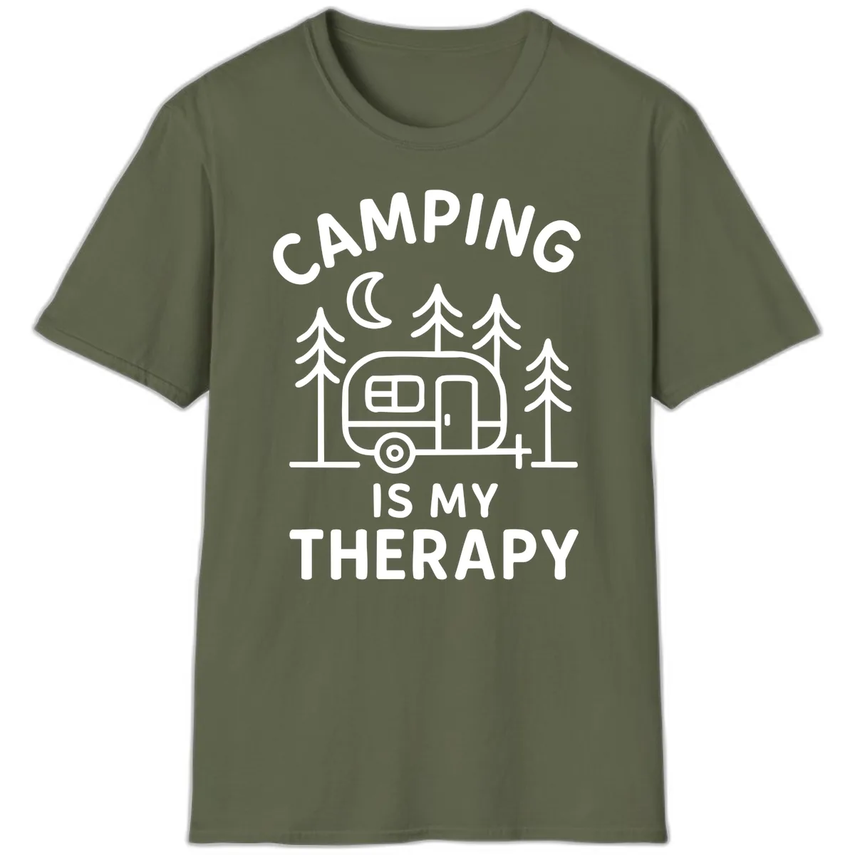 Camping Is My Therapy T-Shirt in Military Green