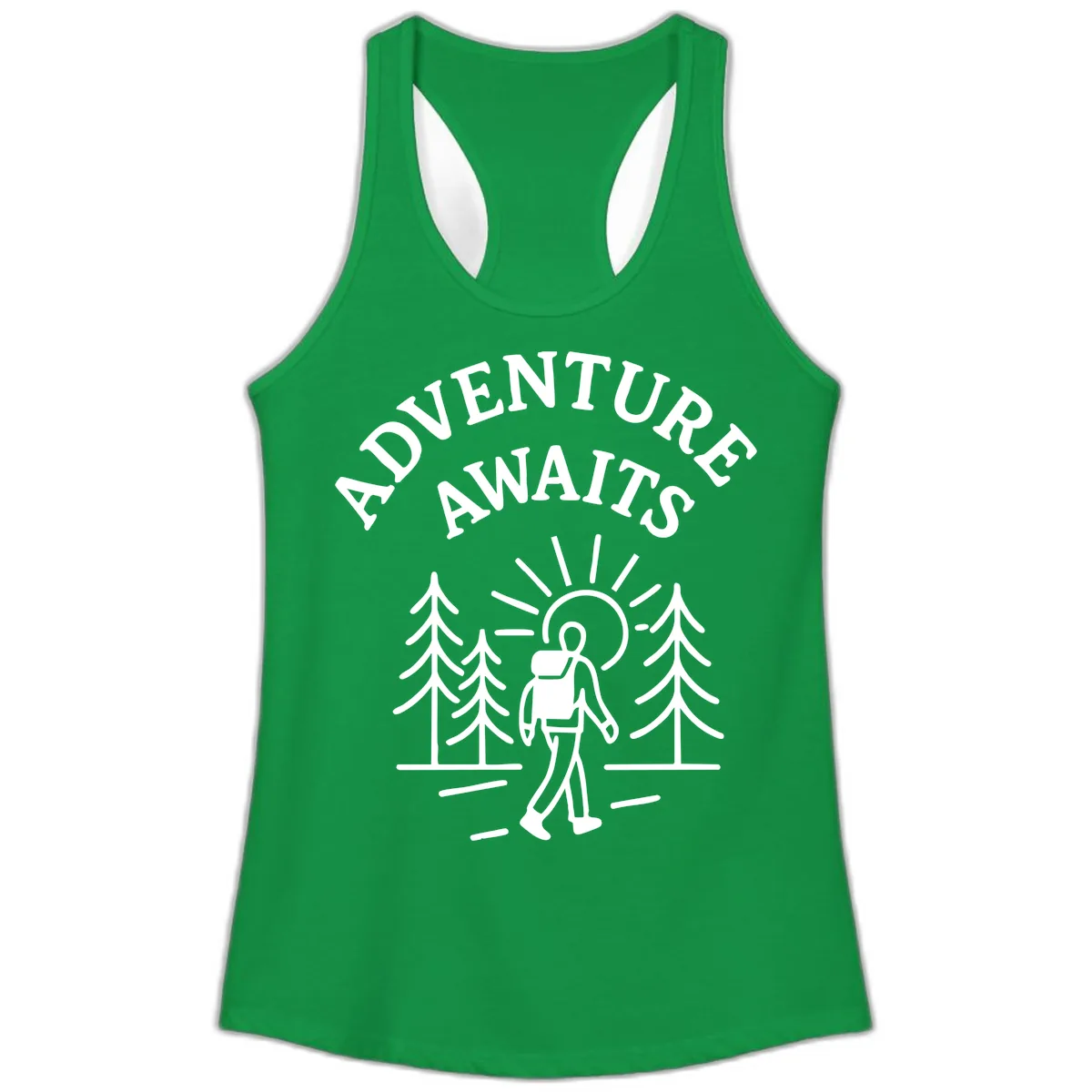 Adventure Awaits Ladies Tank in Solid Kelly Green