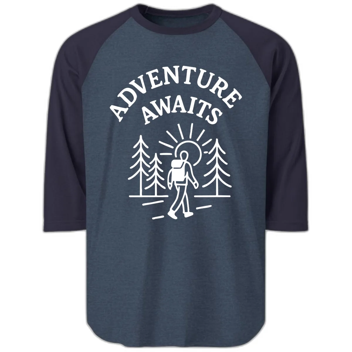 Adventure Awaits Raglan 3/4 in Heather Denim Navy