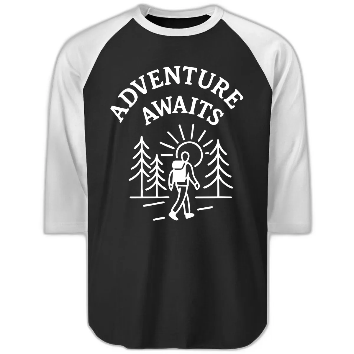 Adventure Awaits Raglan 3/4 in Black White