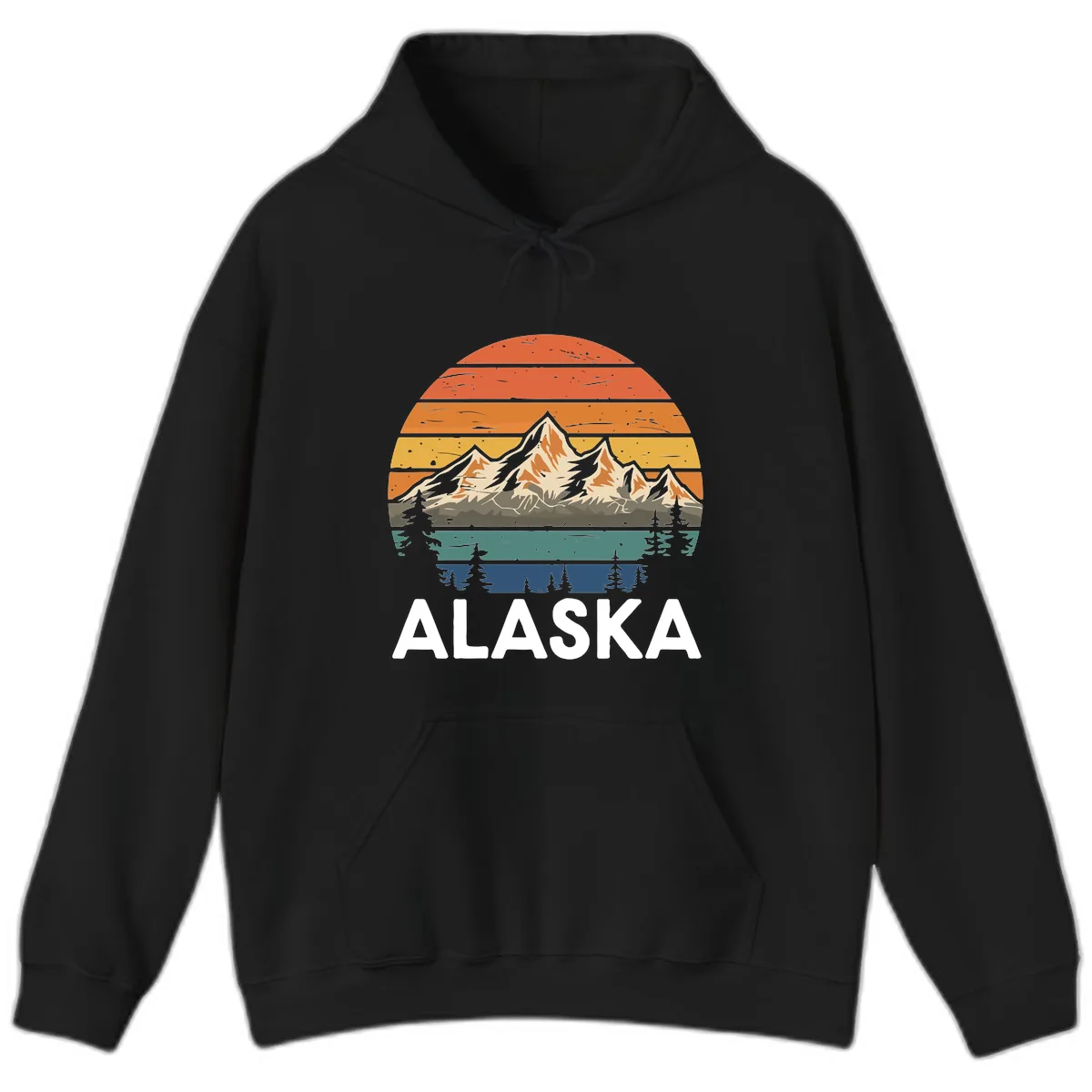 Alaska Mountain Sunset Layers Hoodie in Black