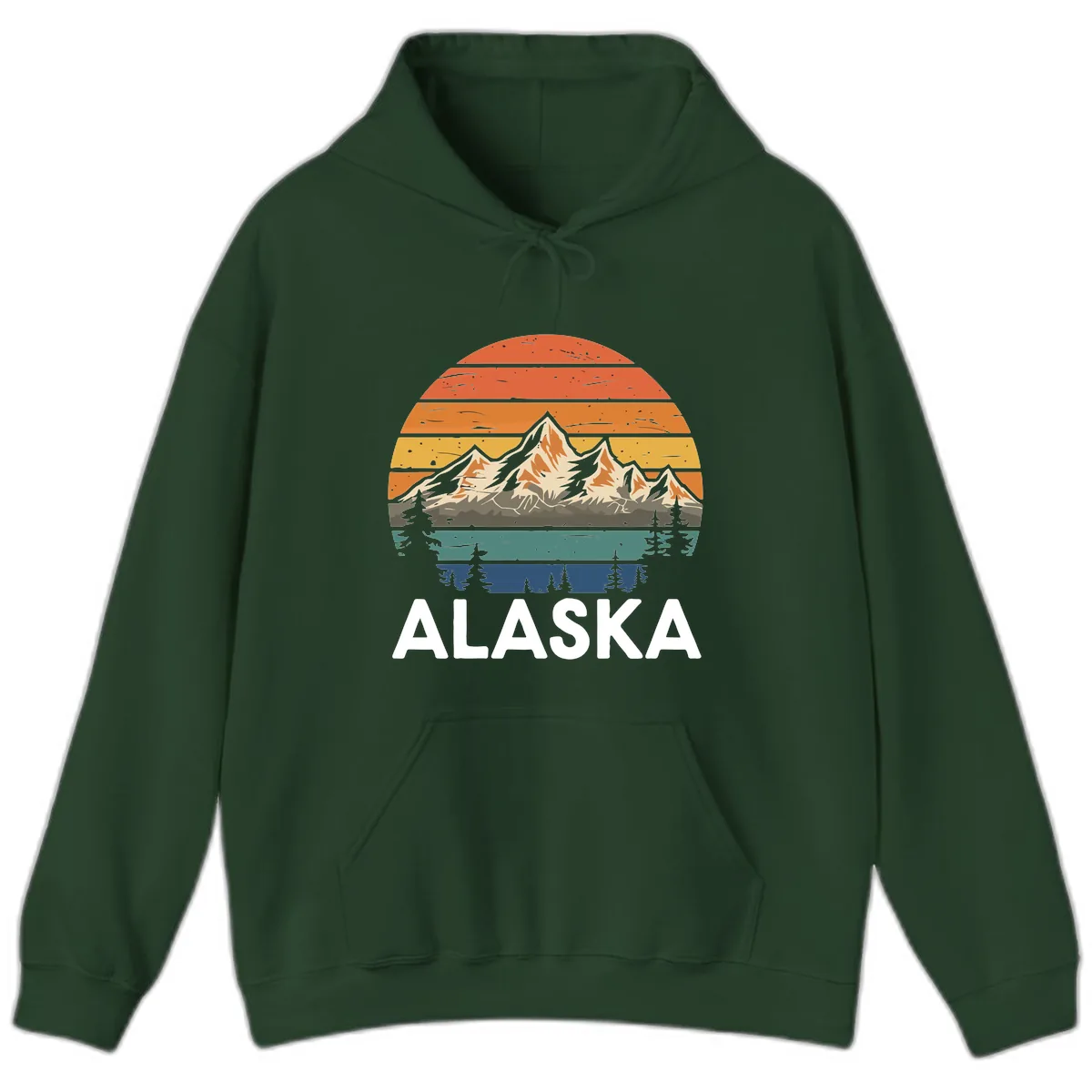 Alaska Mountain Sunset Layers Hoodie in Forest Green