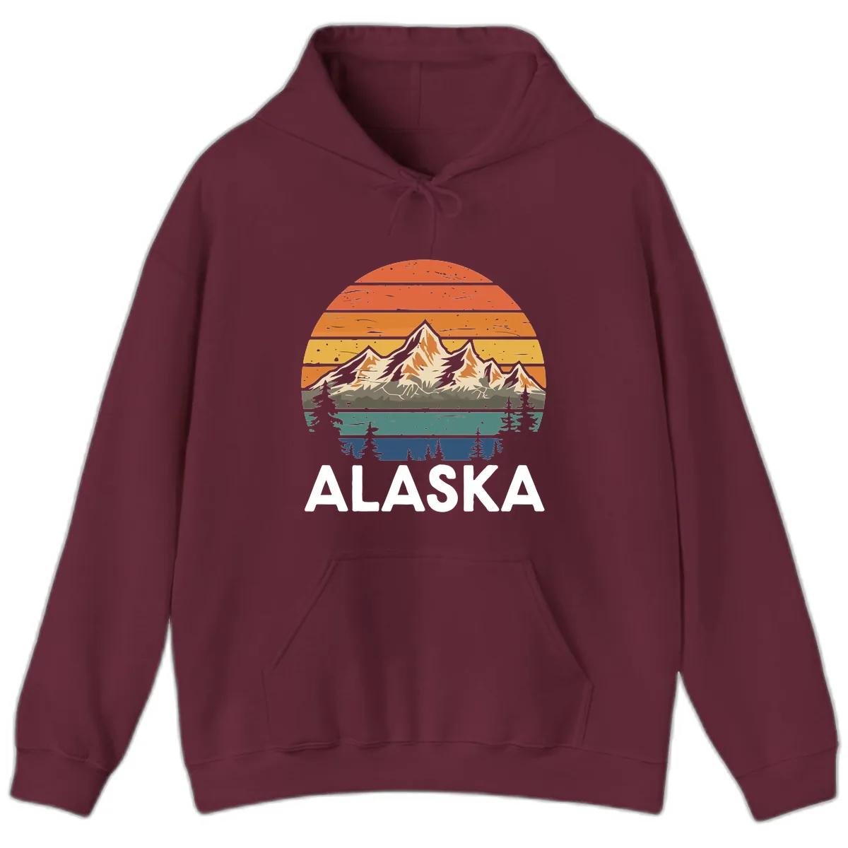 Alaska Mountain Sunset Layers Hoodie in Maroon