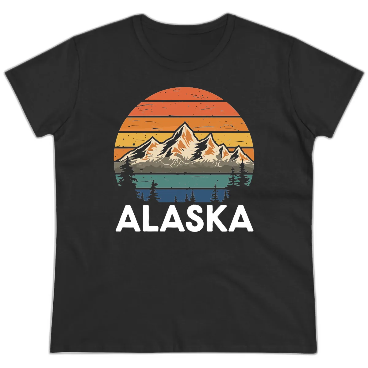 Alaska Mountain Sunset Layers Ladies Tee in Black
