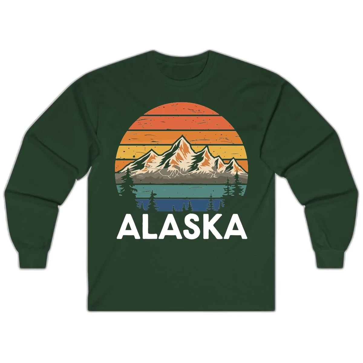 Alaska Mountain Sunset Layers Long Sleeve in Forest Green