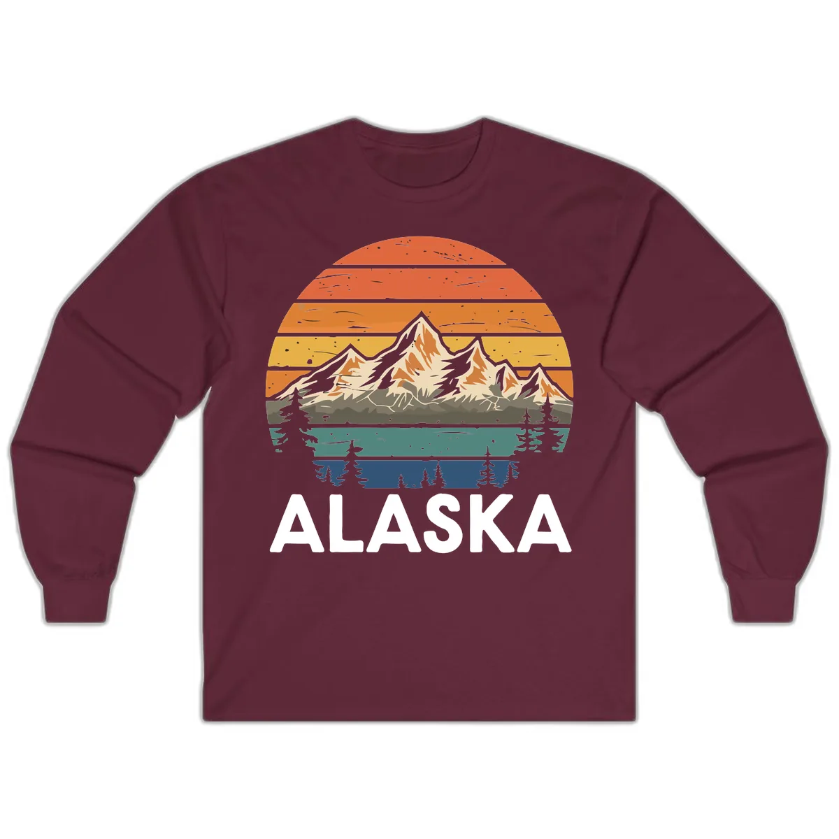 Alaska Mountain Sunset Layers Long Sleeve in Maroon