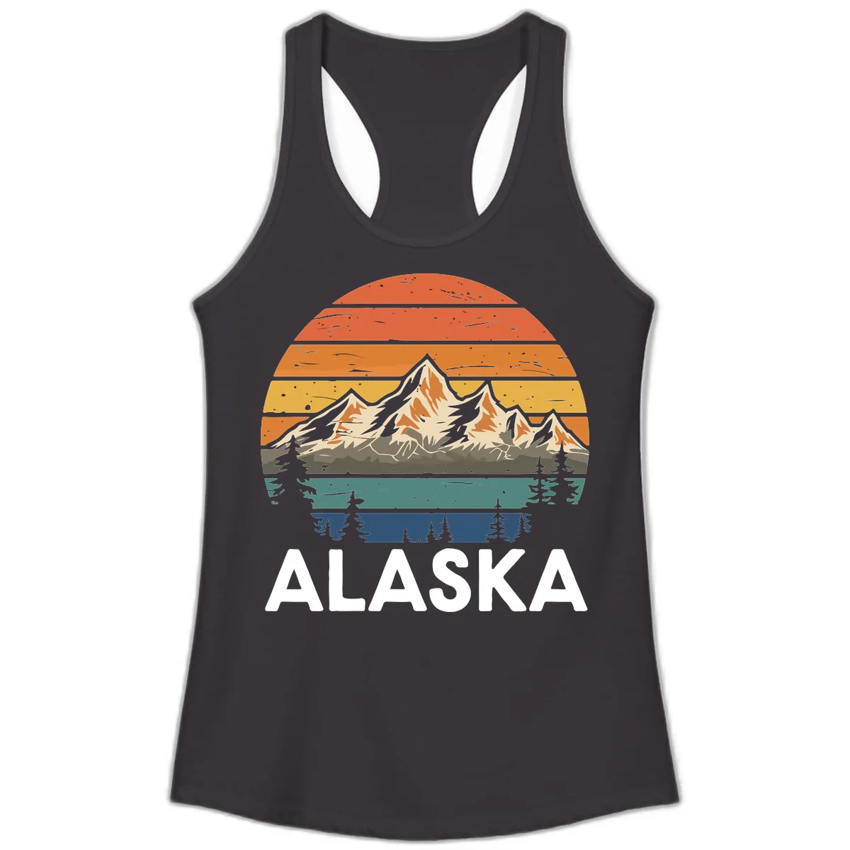 Alaska Mountain Sunset Layers Ladies Tank in Black