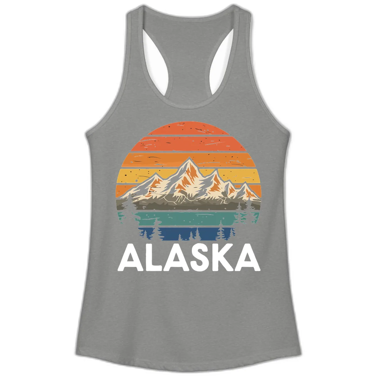 Alaska Mountain Sunset Layers Ladies Tank in Heather Grey