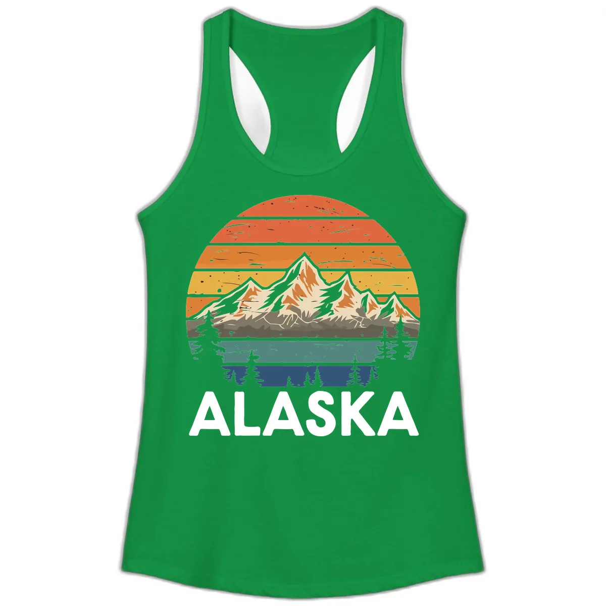 Alaska Mountain Sunset Layers Ladies Tank in Solid Kelly Green