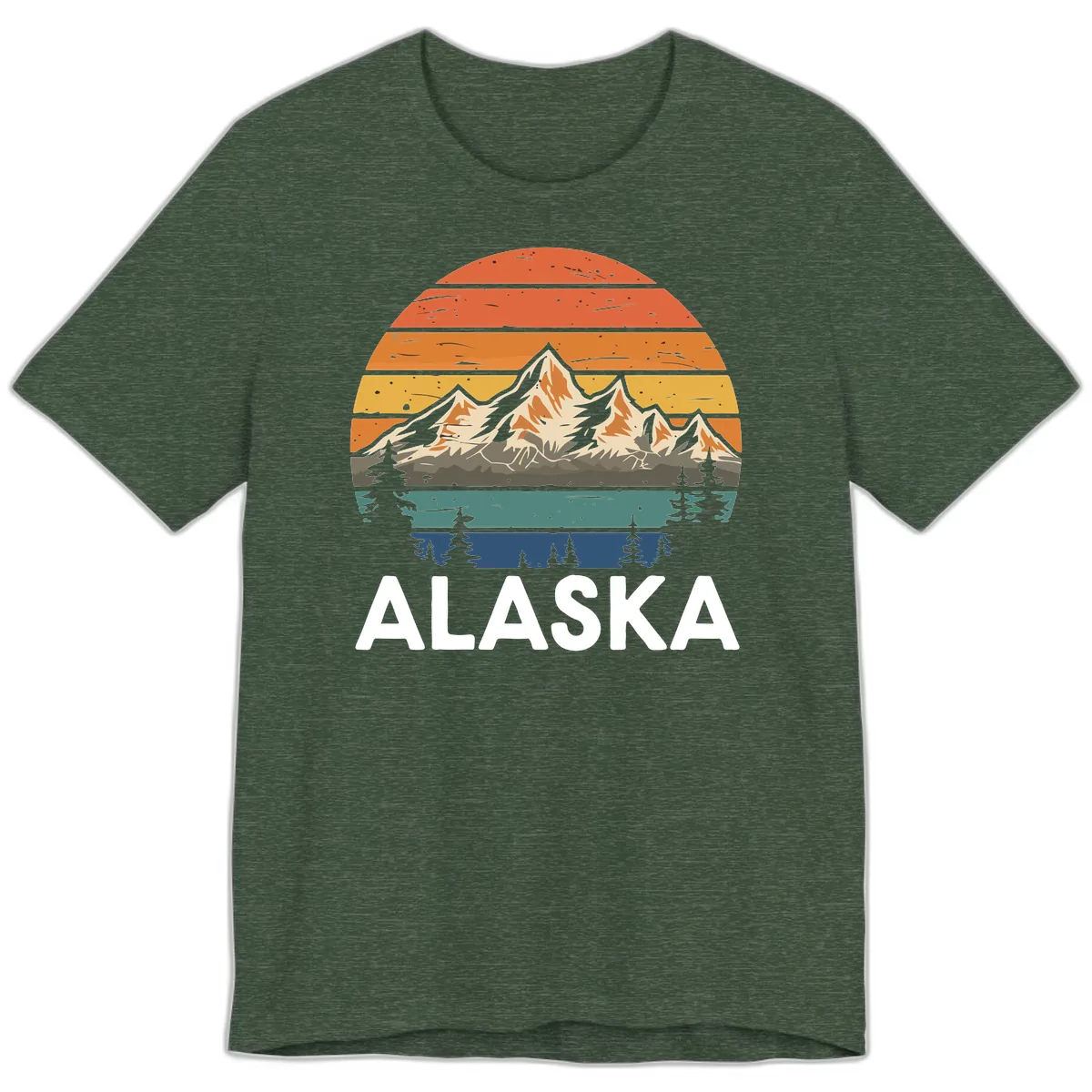Alaska Mountain Sunset Layers Premium T-Shirt in Heather Forest