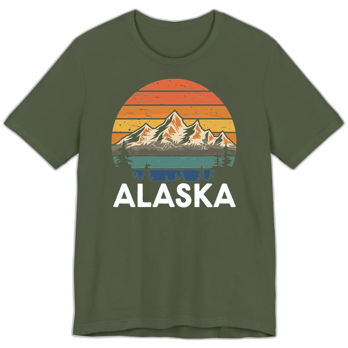 Alaska Mountain Sunset Layers Premium T-Shirt in Military Green