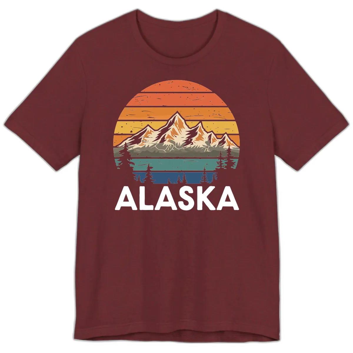 Alaska Mountain Sunset Layers Premium T-Shirt in Heather Cardinal