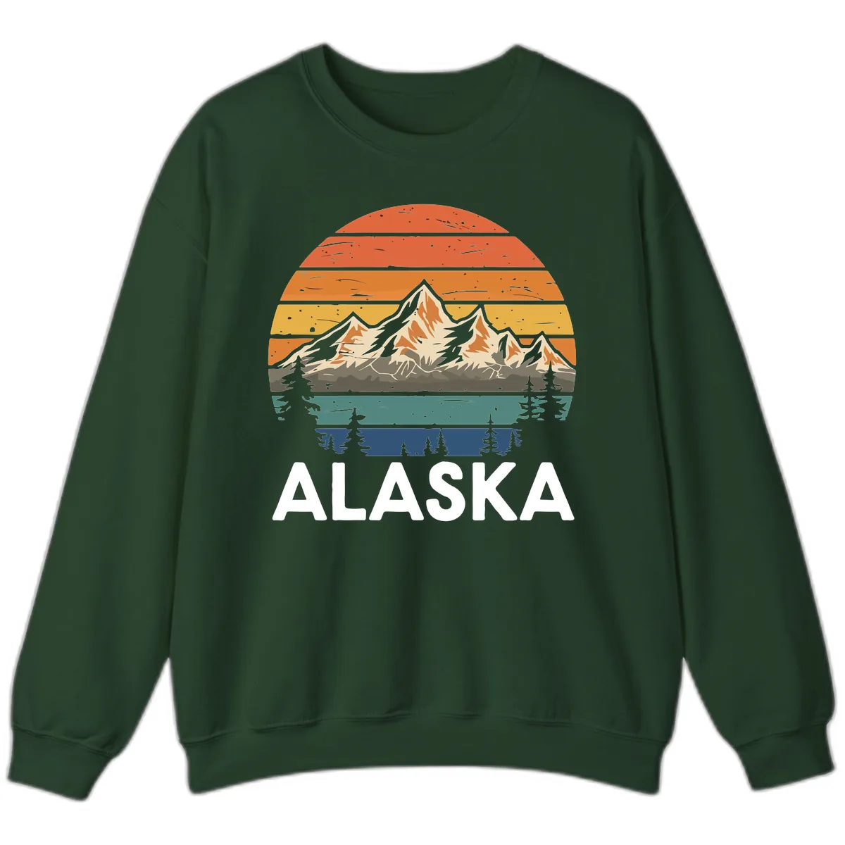 Alaska Mountain Sunset Layers Sweatshirt in Forest Green