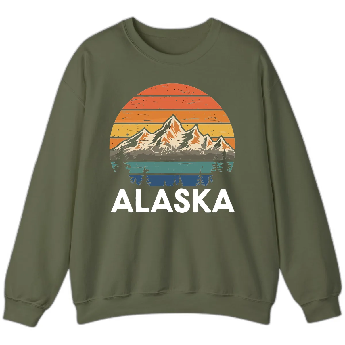 Alaska Mountain Sunset Layers Sweatshirt in Military Green