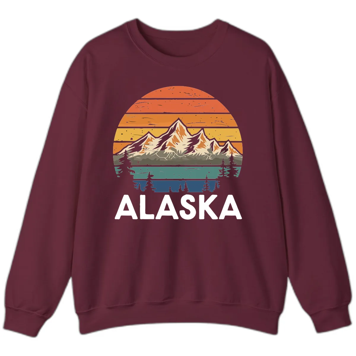 Alaska Mountain Sunset Layers Sweatshirt in Maroon
