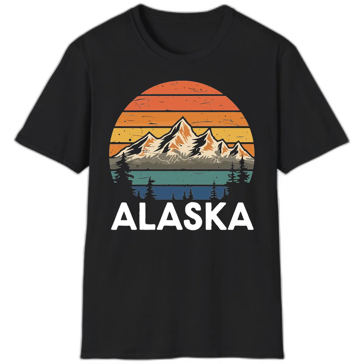Alaska Mountain Sunset Layers T-Shirt in Black