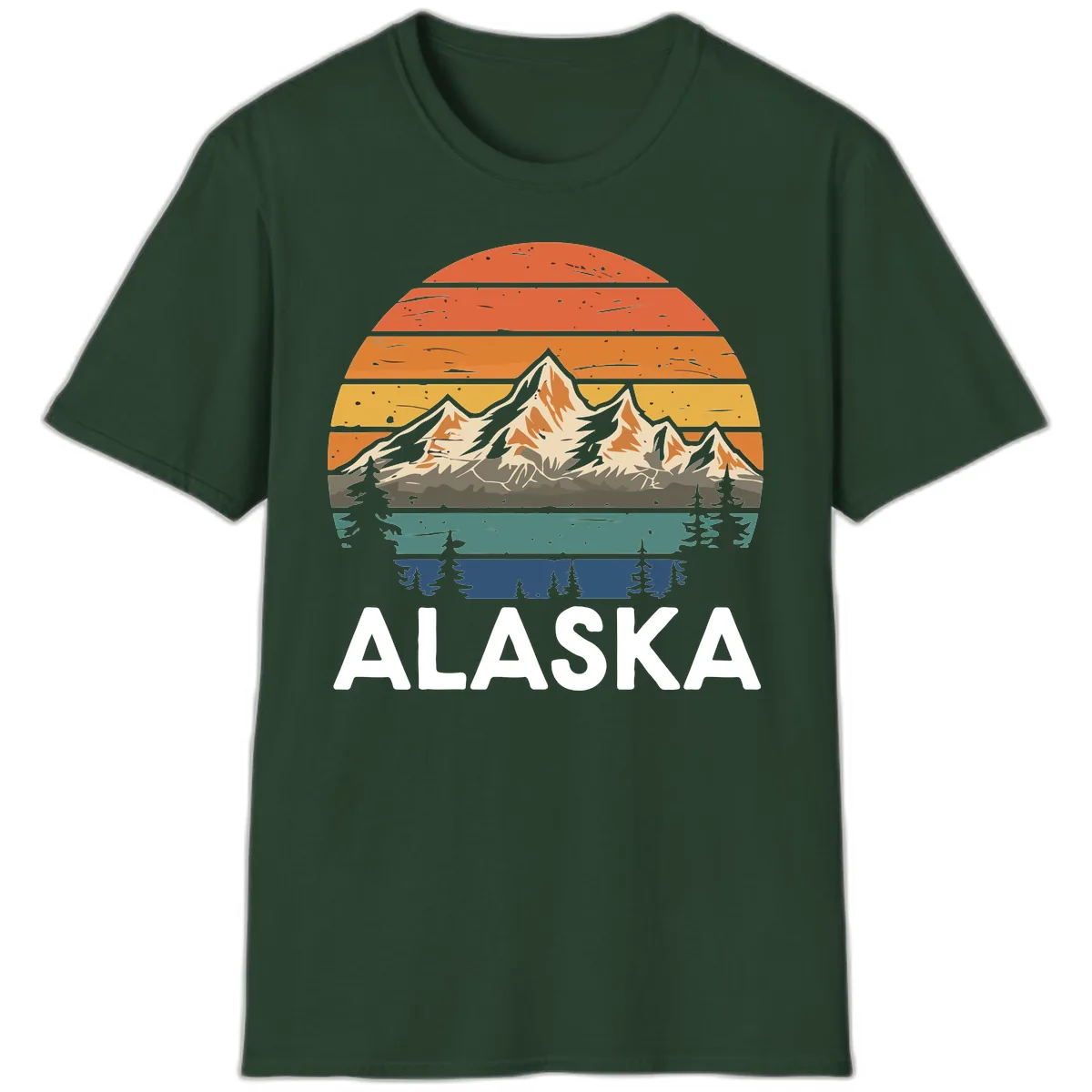 Alaska Mountain Sunset Layers T-Shirt in Forest Green
