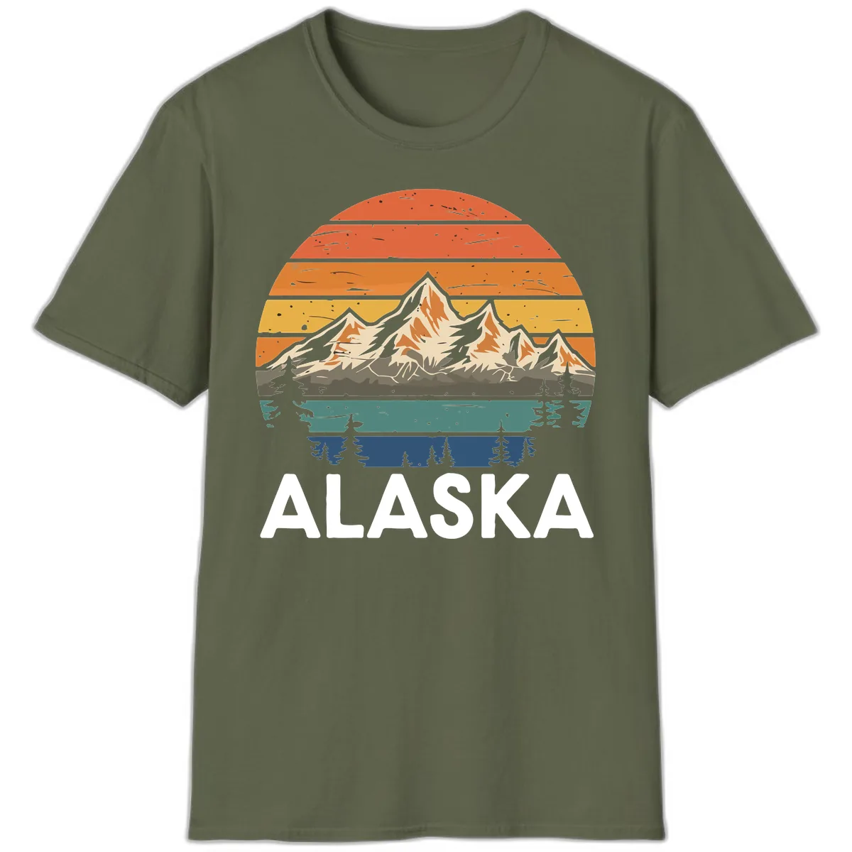 Alaska Mountain Sunset Layers T-Shirt in Military Green