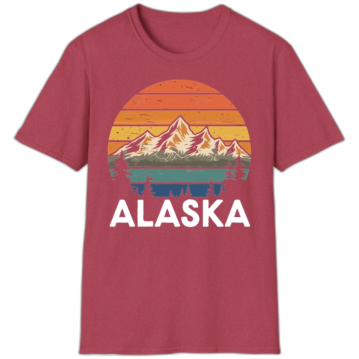 Alaska Mountain Sunset Layers T-Shirt in Heather Cardinal