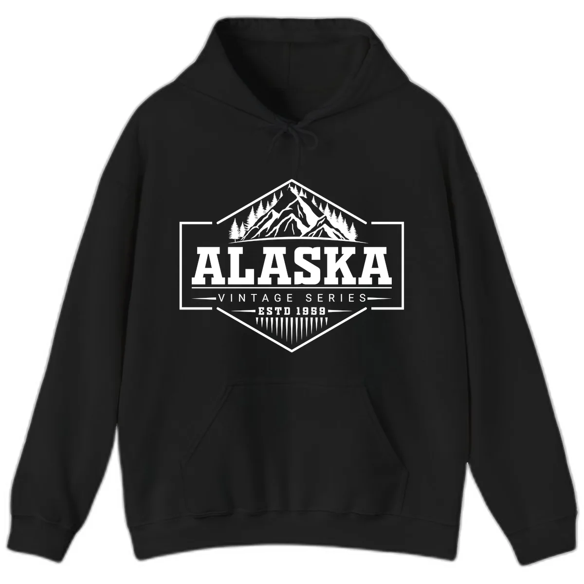 Alaska Vintage Series Mountain Badge Hoodie in Black