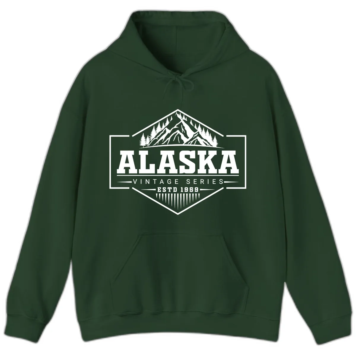 Alaska Vintage Series Mountain Badge Hoodie in Forest Green