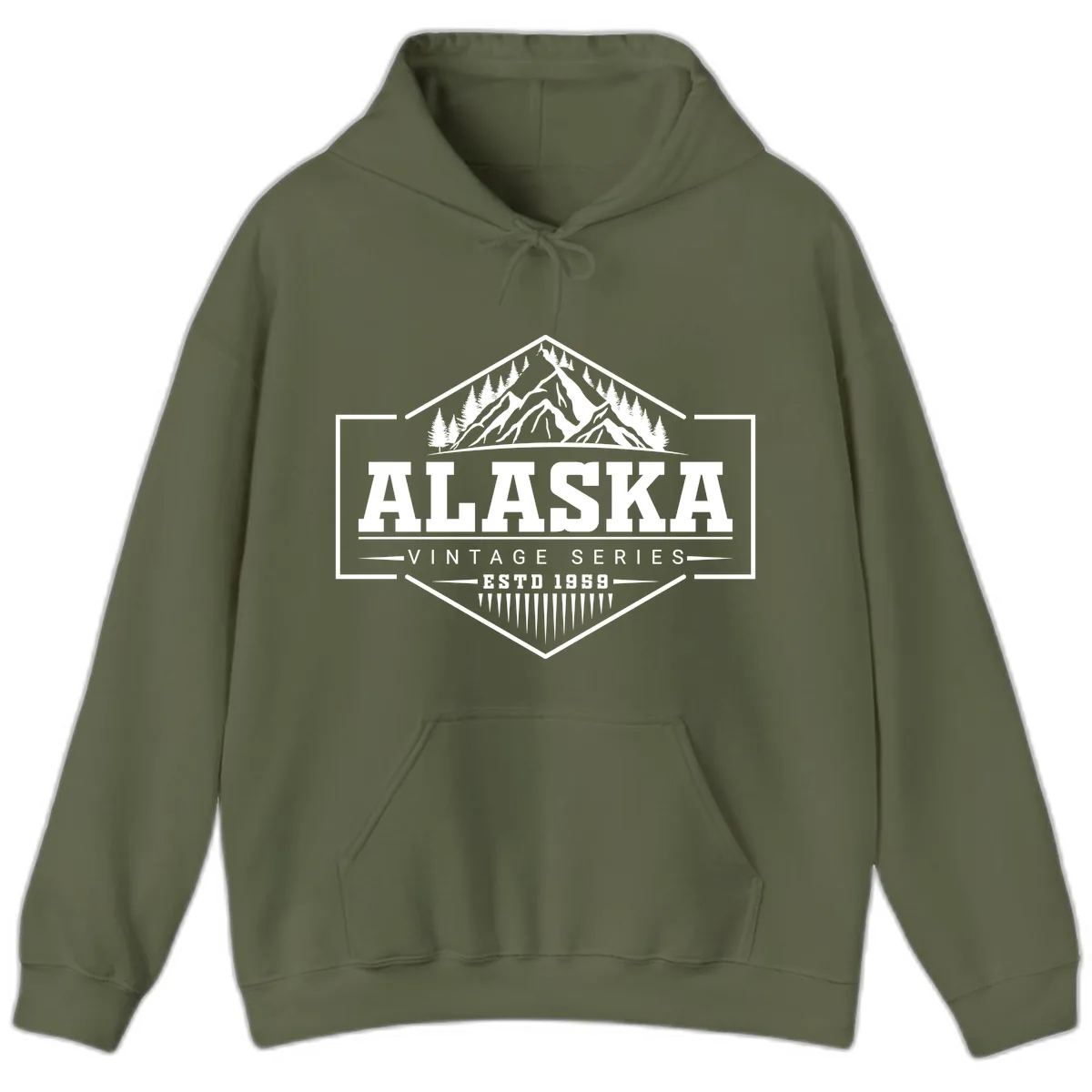 Alaska Vintage Series Mountain Badge Hoodie in Military Green