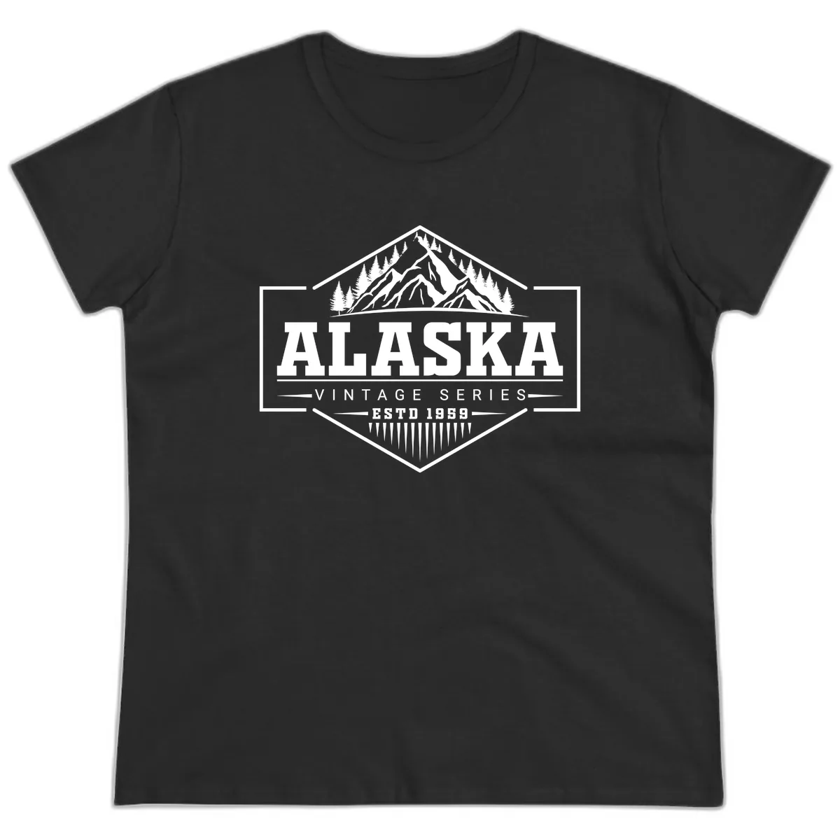 Alaska Vintage Series Mountain Badge Ladies Tee in Black