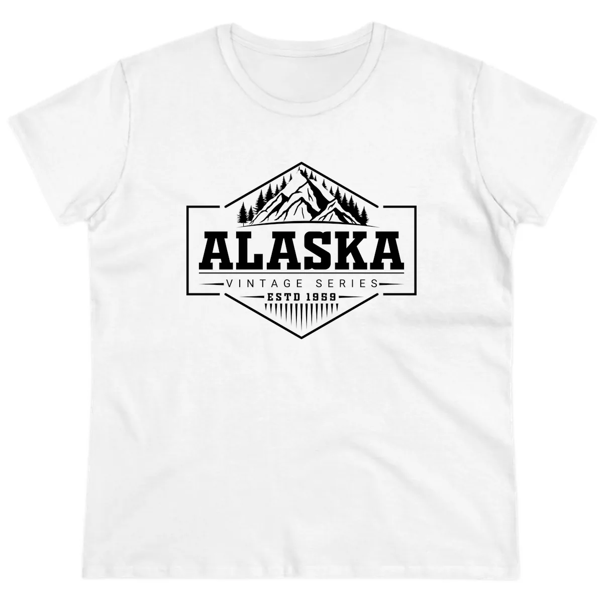Alaska Vintage Series Mountain Badge Ladies Tee in White