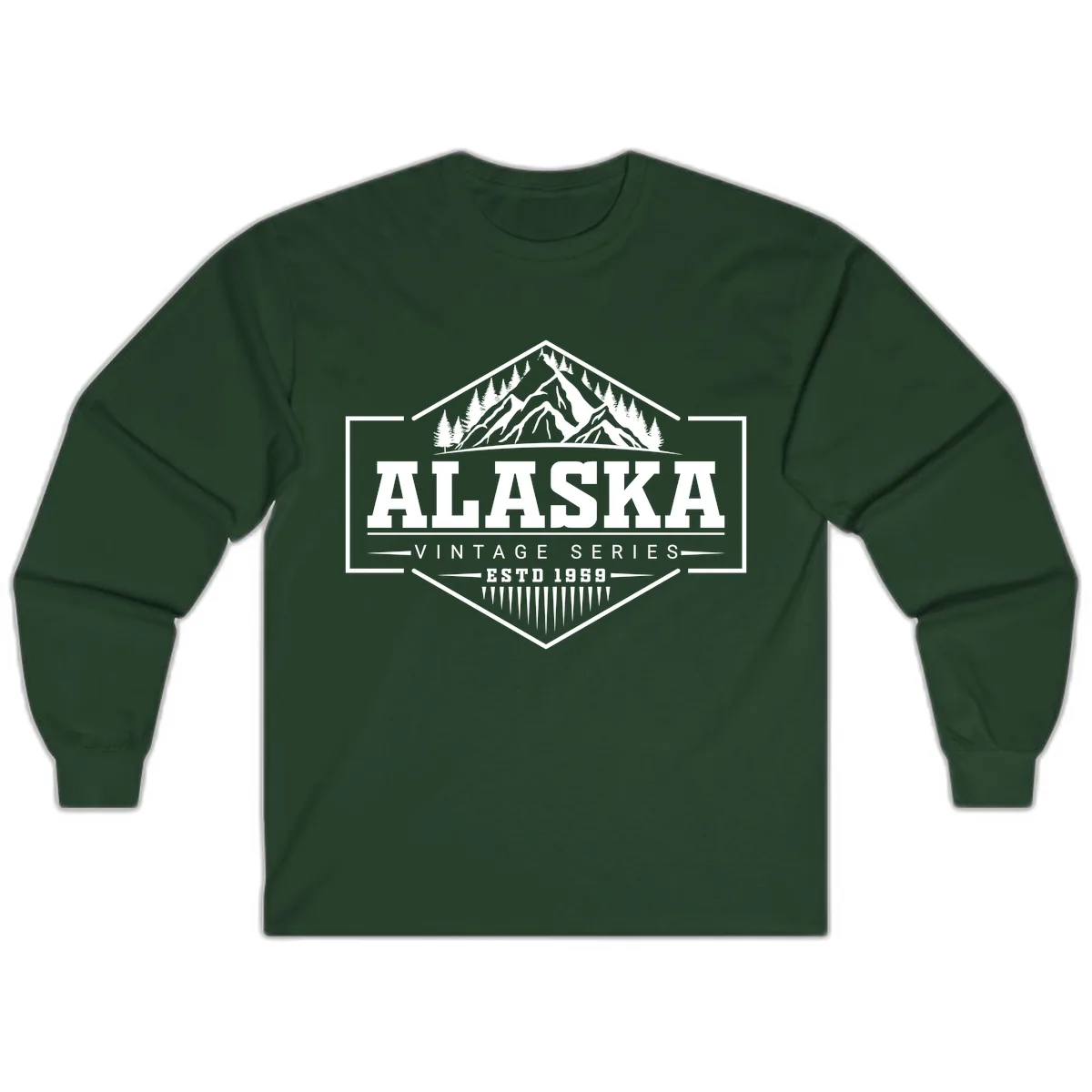 Alaska Vintage Series Mountain Badge Long Sleeve in Forest Green
