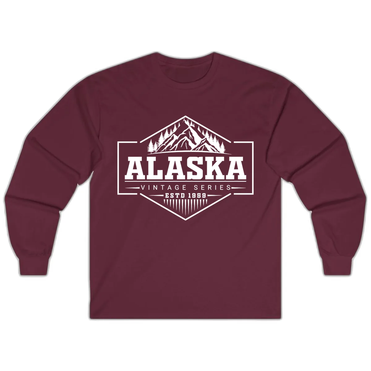Alaska Vintage Series Mountain Badge Long Sleeve in Maroon