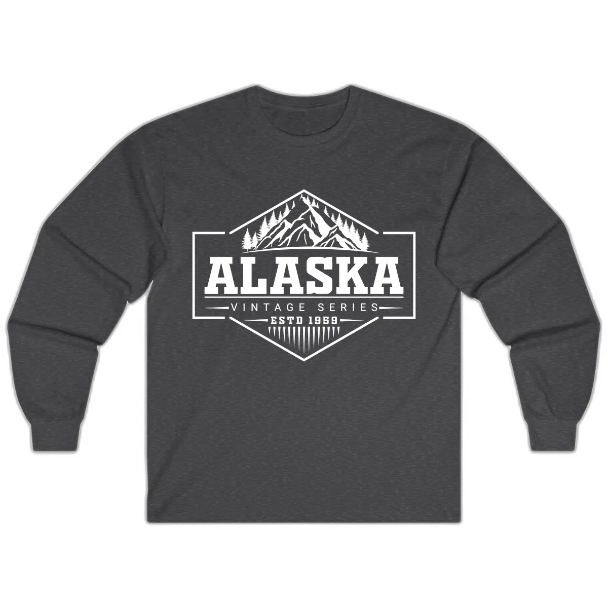Alaska Vintage Series Mountain Badge Long Sleeve in Dark Heather