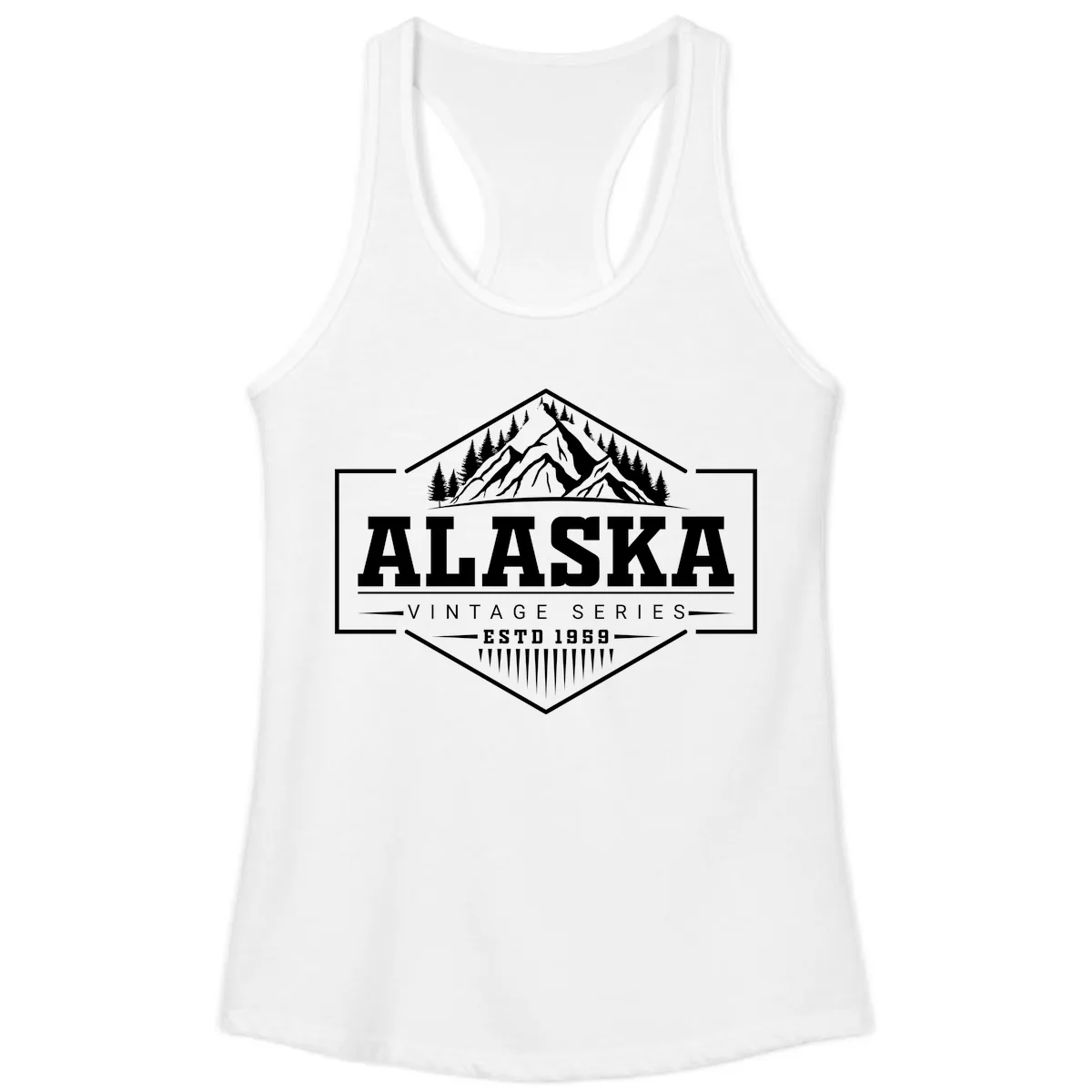 Alaska Vintage Series Mountain Badge Ladies Tank in White