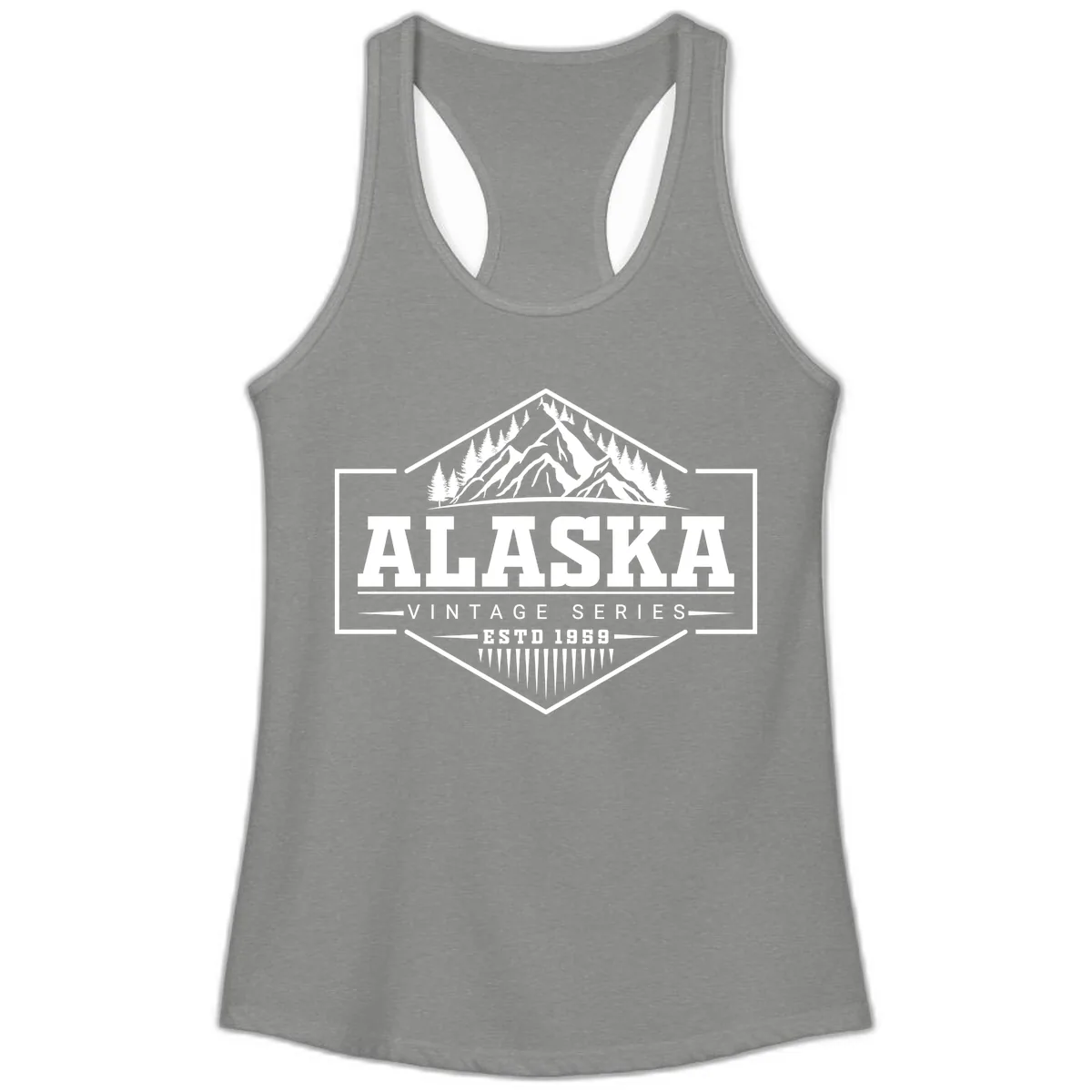 Alaska Vintage Series Mountain Badge Ladies Tank in Heather Grey