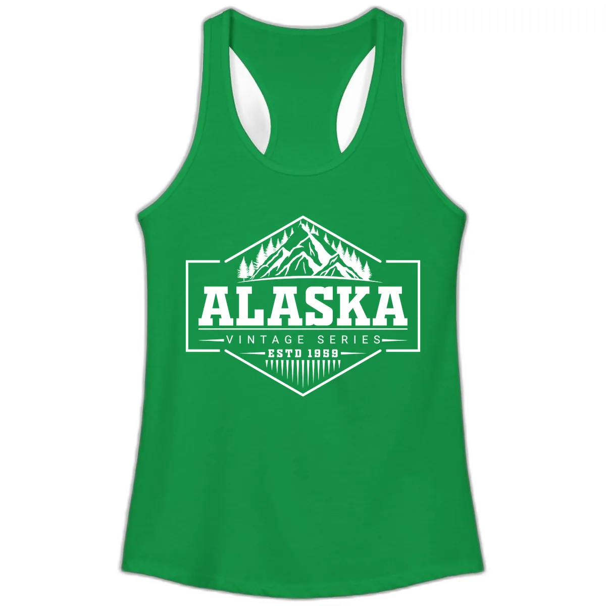 Alaska Vintage Series Mountain Badge Ladies Tank in Solid Kelly Green