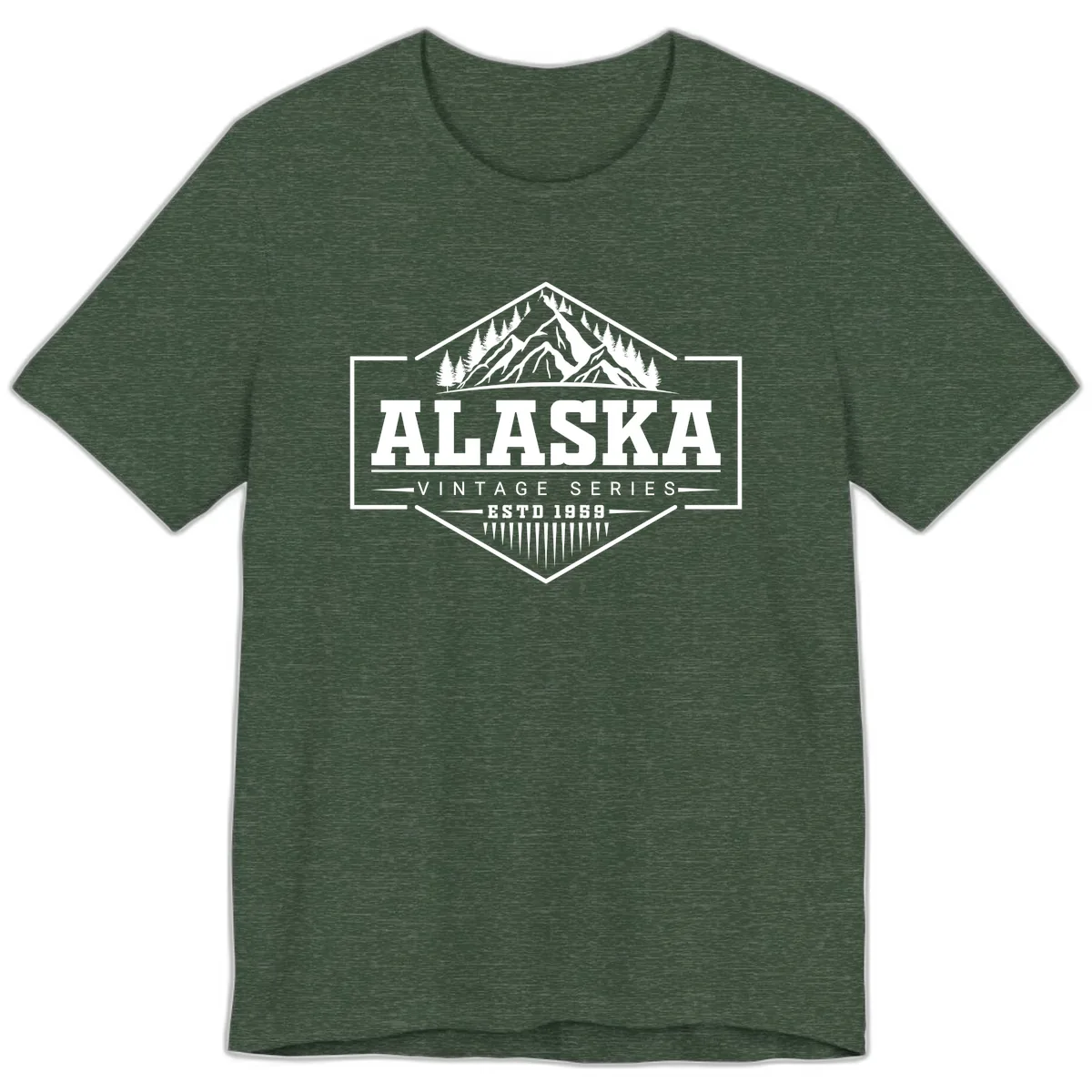 Alaska Vintage Series Mountain Badge Premium T-Shirt in Heather Forest